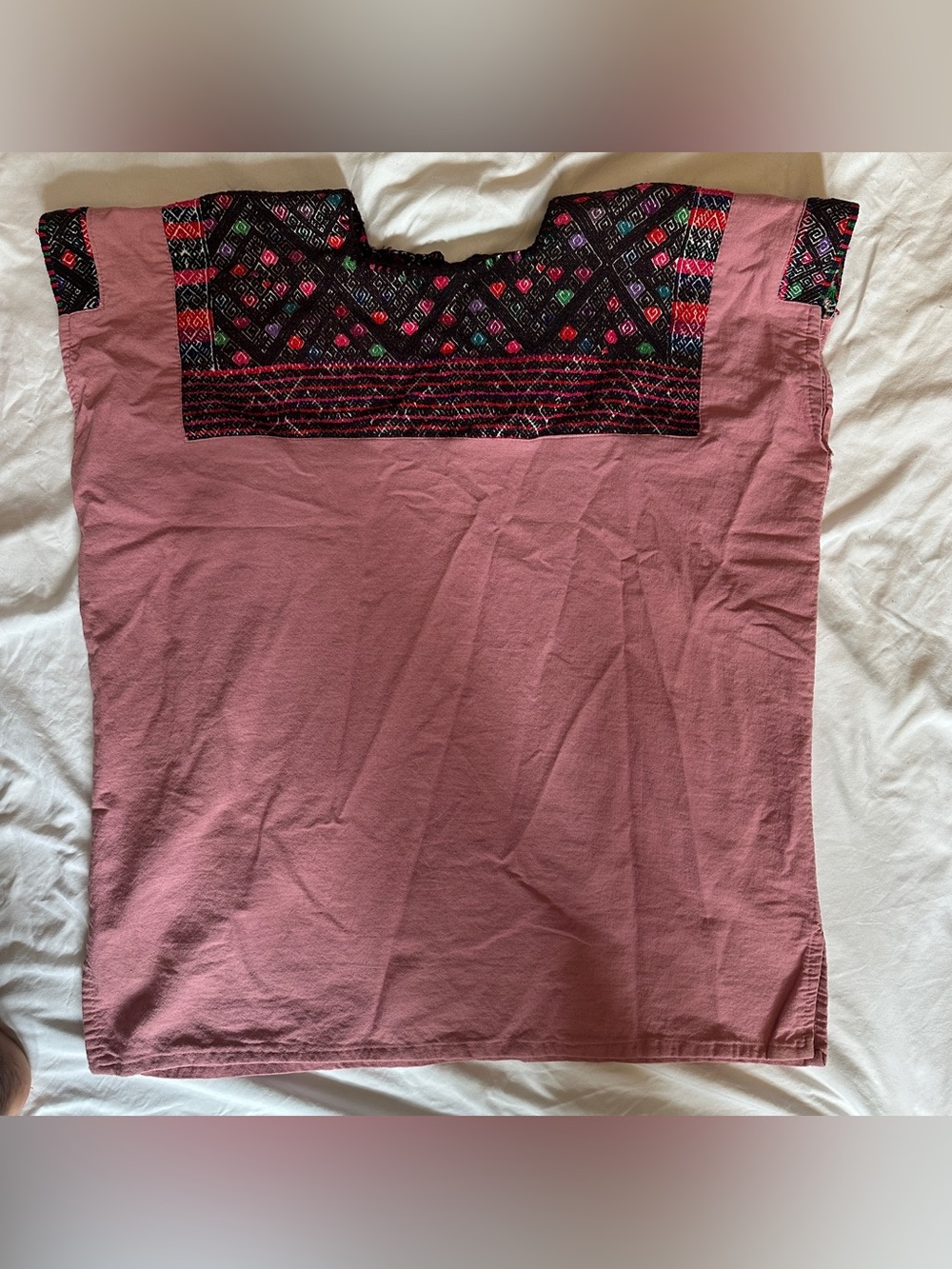 Mexican Embroidered Tassel Top Artisan Boho Folk Huipil Cottage Handmade Cotton